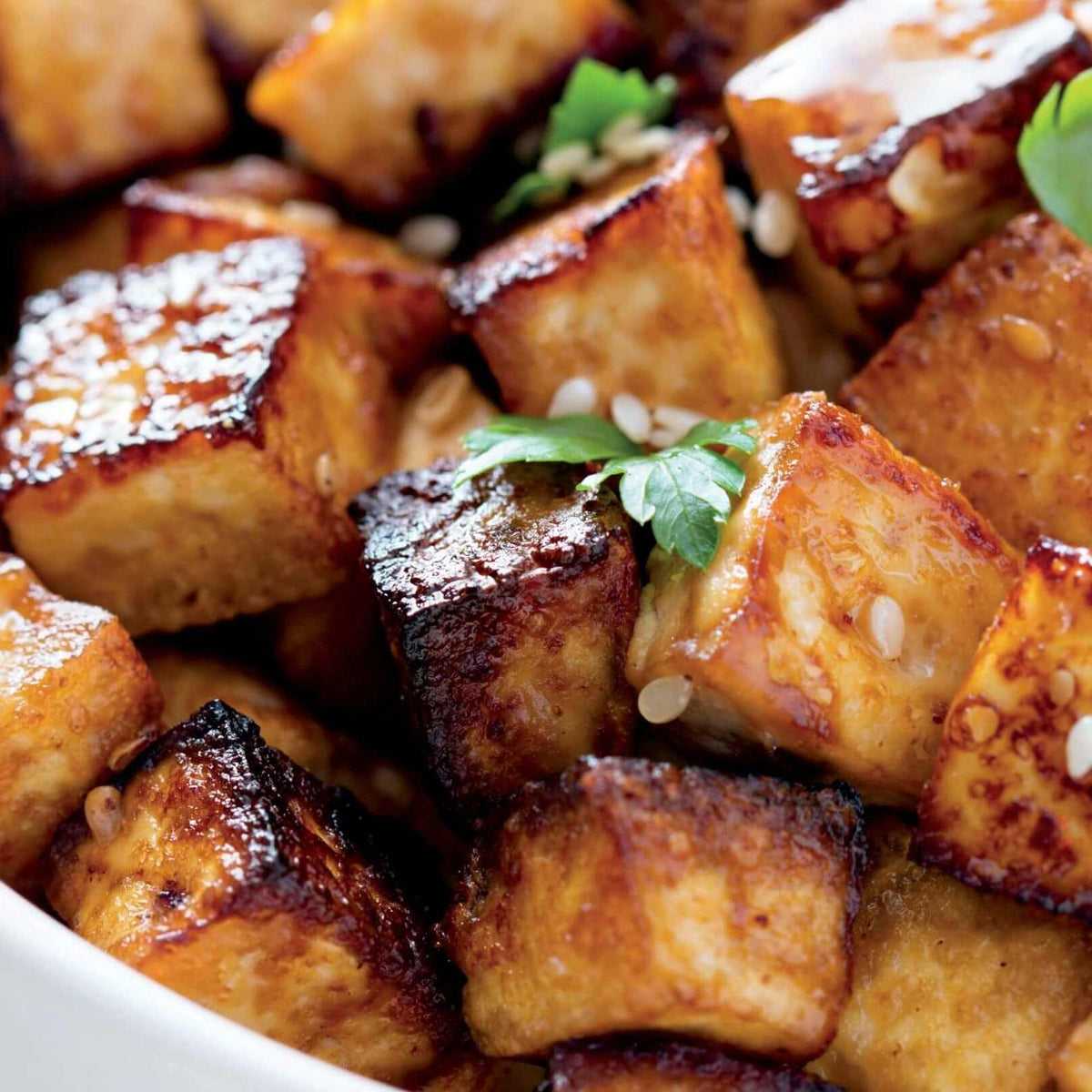 Susamlı yeşil fasulyeli ballı sarımsaklı tofu