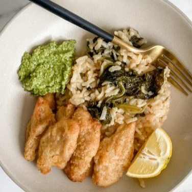 Bitki Bazlı Tavuk Tenders ile Risotto