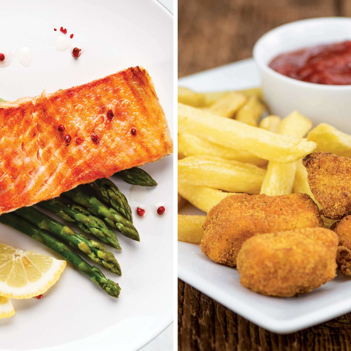 Somon ve Kuşkonmaz & Tavuk Nugget ve Patates Kızartması