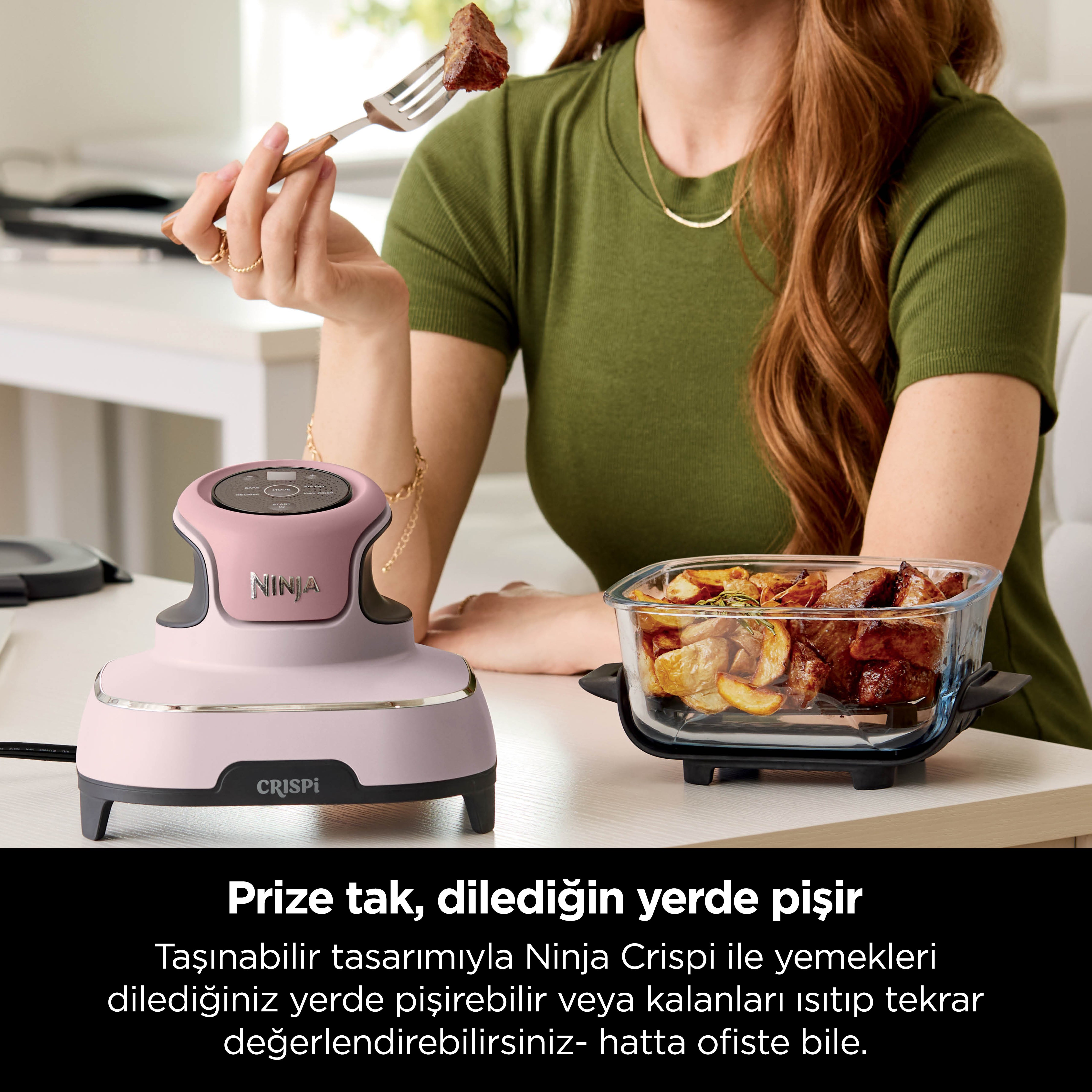 Ninja CRISPi 4-in-1 Taşınabilir Cam Hazneli Pişirme Sistemi - Pink