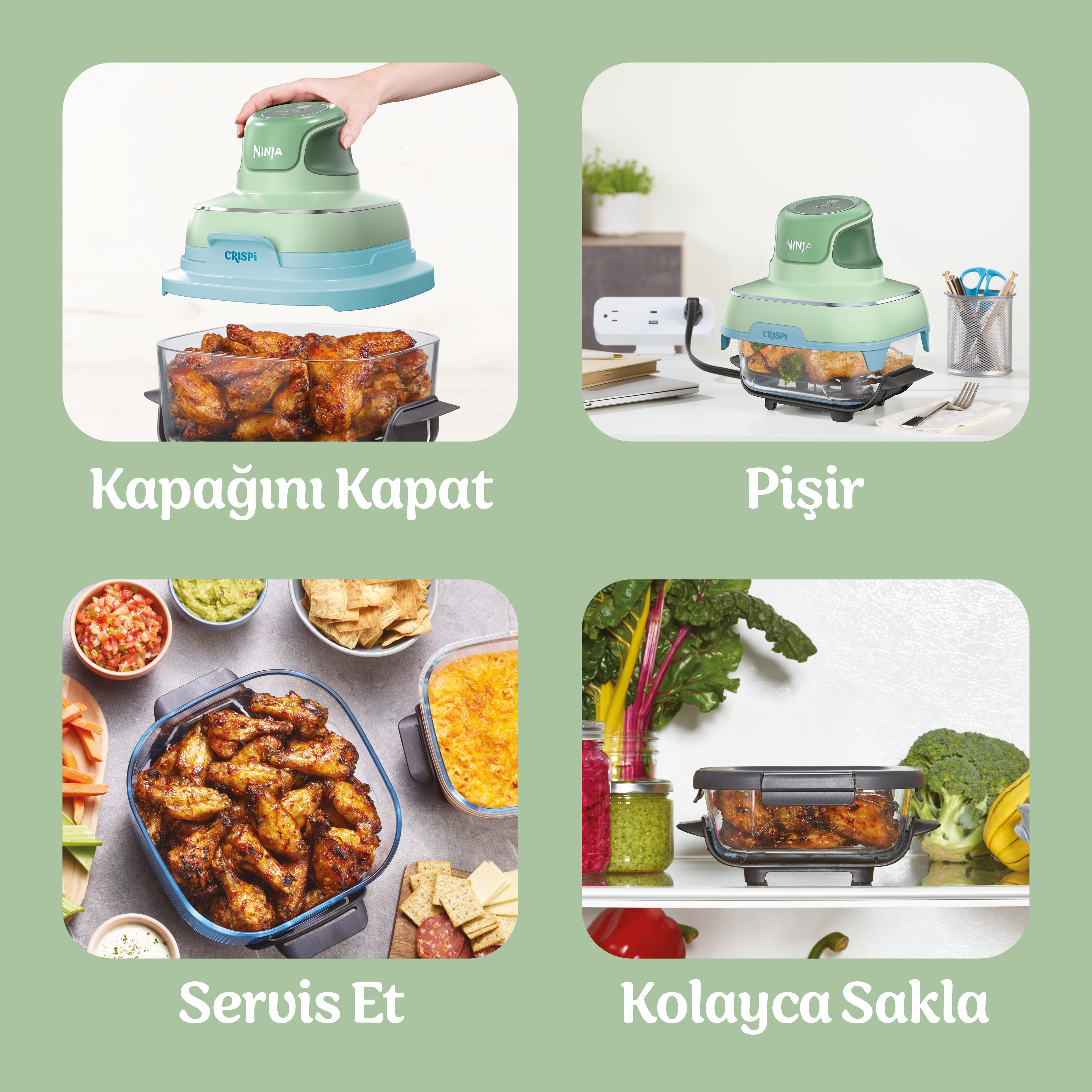 Ninja CRISPi 4-in-1 Taşınabilir Cam Hazneli Pişirme Sistemi - Mint