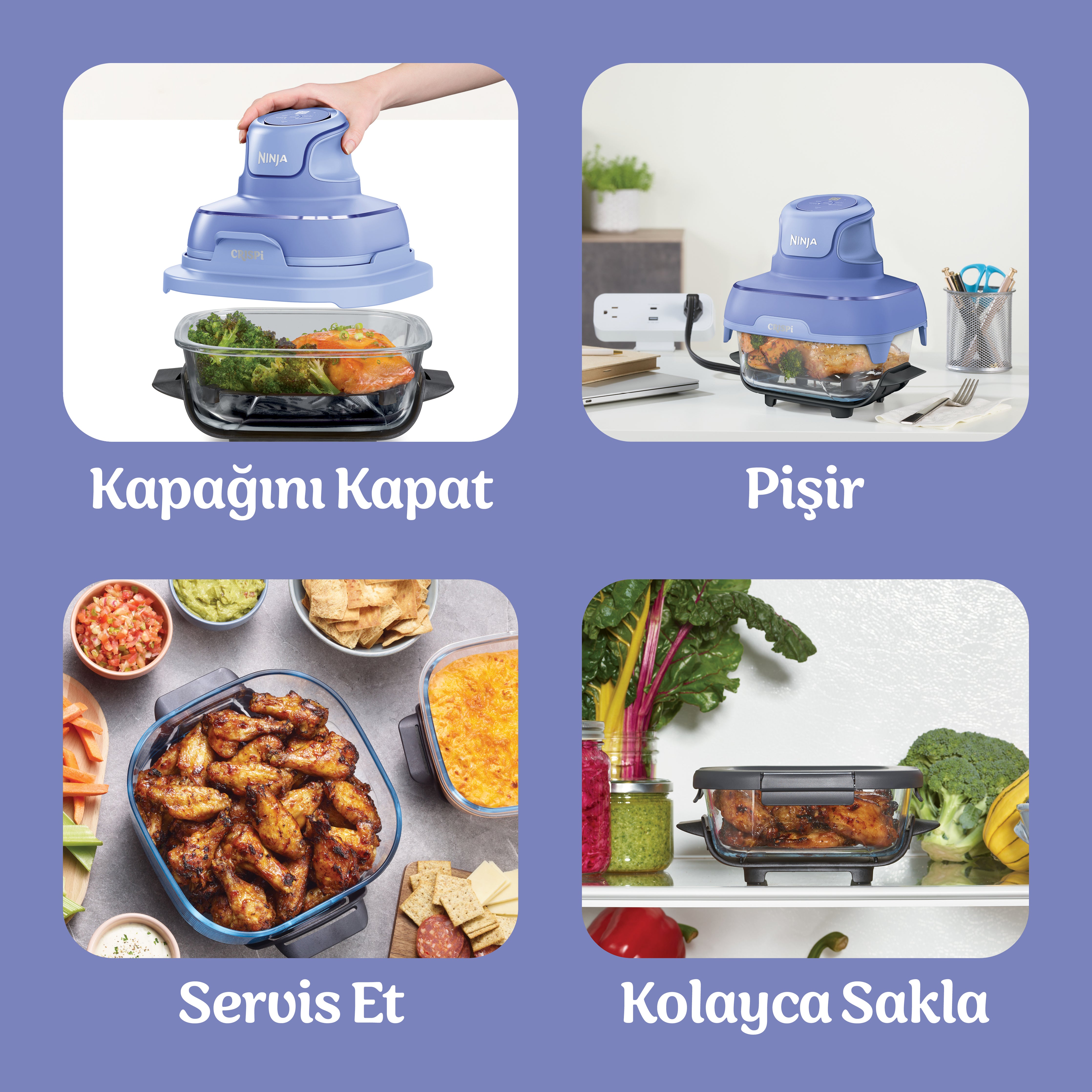 Ninja CRISPi 4-in-1 Taşınabilir Cam Hazneli Pişirme Sistemi
